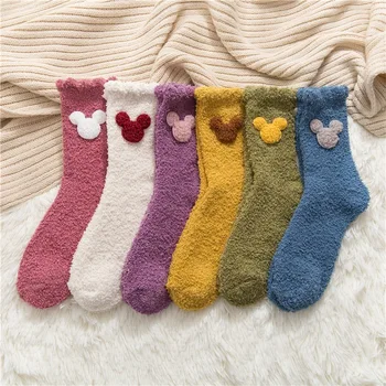 

Fluffy Cotton Coral short 3d Bear socks WomenCashmere Thicken ladies Lovely Casual fleece sock Fashion Funny female Animal sox