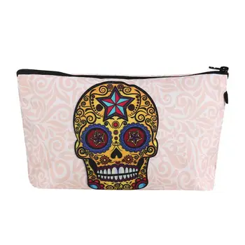 

Polyester Cosmetic Bag 3D Printed Skull Pattern Makeup Bag for Home Travel