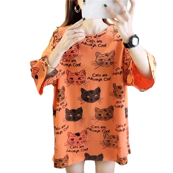 

Summer Top 100% Pure Cotton Loose Short T Shirt Women Kawaii Cat Befree Harajuku Vintage Riverdale Friends Korean Clothes