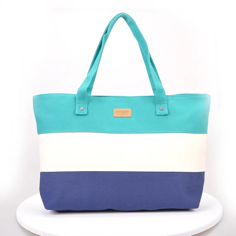 

2019 New Style Canvas Simple Mixed Colors Stripes WOMEN'S Bag Hand Single-shoulder Mommy Bag School Bag Large Bag