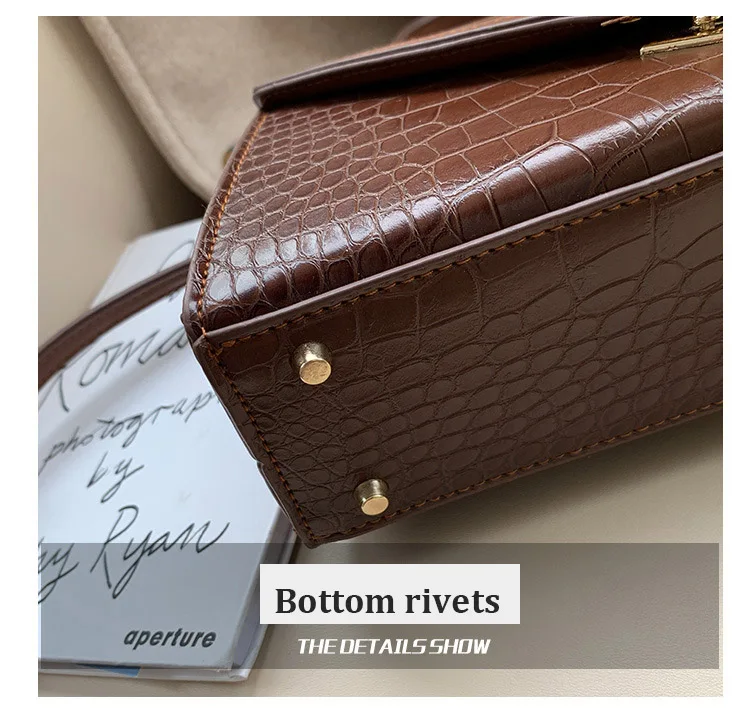 Women Small Top Handle Bag Luxury Brand Trapezoid Shaped Handbag for Women Girls Crocodile Print PU Leather Cross body Bag Beige (19)