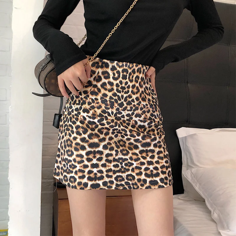 Nova Moda saia mulheres verAo ретро сексуальный com Estampa de Leopardo Cintura Alta Saia уличная одежда mulheres A Linha