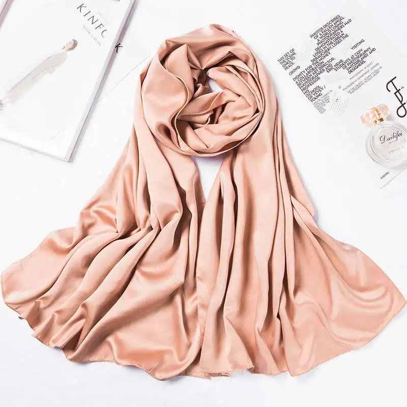 Сатиновый хиджаб шарф для женщин Малайзийский Шелковый головной платок ...