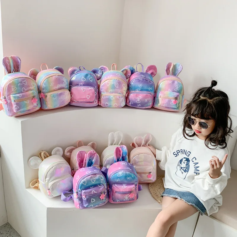 

Cute Gradient Backpack For Girl Rabbit Ear Shoulders Bag Toddle Unicorn Bags Kindergarten Schoolbag Children Cartoon Backpacks