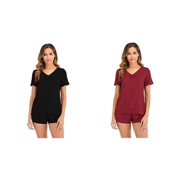 

Modal Home Service Pajamas Women's Suits Summer New Simple Sexy Short-Sleeved Two-Piece Lounge Set