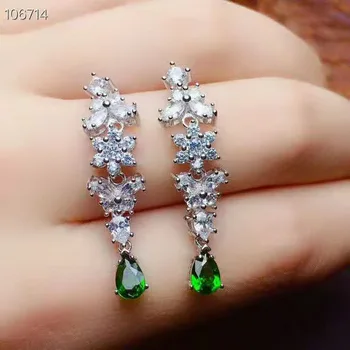 

New! Fidelity natural 4*6mm diopside drop earrings s925 sterling silver fresh fine jewelry for women Natural green gemstone