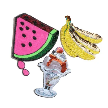 

GUGUTREE embroidery Sequins big watermelon patches banana patches badges applique patches for clothing JW-48