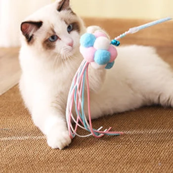 

Pet Interactive Cat Toy Stick Ball Teaser Rod Kitten Toys With Bell Tassel Amusement Funny Katten Speelgoed Pet Products DD80MW