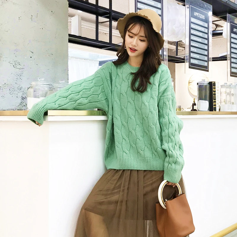 Женский свитер с трикотажным SURMIITRO,свитером зеленого цвета с длинным рукавом в корейском стиле для женщин осень зима