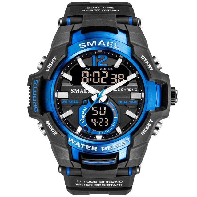 Blue SMAEL мужские спортивные часы водонепроницаемые 50 м наручные часы Relogio masculino Militar мужские часы цифровые военные армейские 1805 - Цвет: Blue