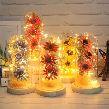 

Romantic Simulation Sunflower Flower Glass Cover LED Micro Landscape Gift Leisure durable practical Convenience Home
