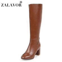 ZALAVOR/размеры 32-45, женские сапоги до колена сапоги на молнии на высоком каблуке теплая обувь женские офисные сапоги на толстом каблуке, женская обувь