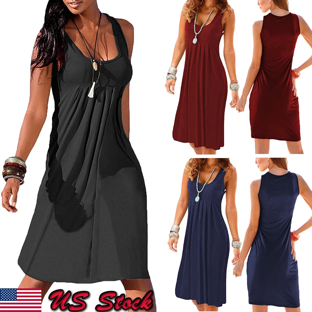 Women Cotton Dress Summer Sleeveless 