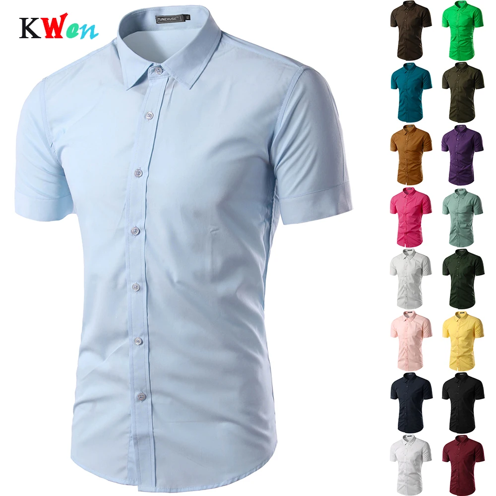 

Casual Slim Fit Business Formal Shirt Short Sleeve Mens 2019 Summer Solid Chemise Homme Plus Size Fashion Mens Shirt