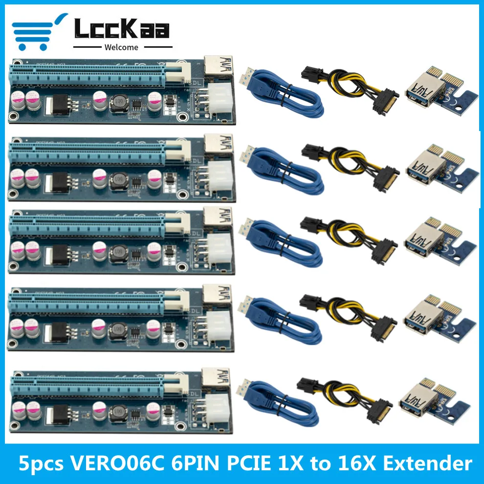 5PCS VER006C PCI-E Riser Card 006C PCIE 1X to 16X Extender 60CM USB 3.0 Cable SATA 6Pin Power Cord for Graphics GPU | Компьютеры и