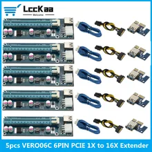 5 piezas VER006C PCI E Riser Card 006C PCIE 1X a 16X, extensor de 60CM, Cable USB 3,0, Cable de alimentación SATA a 6Pin para tarjeta gráfica GPU