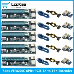 Riser – carte graphique PCIE VER006C, 60CM, PCIE 1X à 16X, câble USB 3.0 SATA à 6 broches, 5 pièces 
