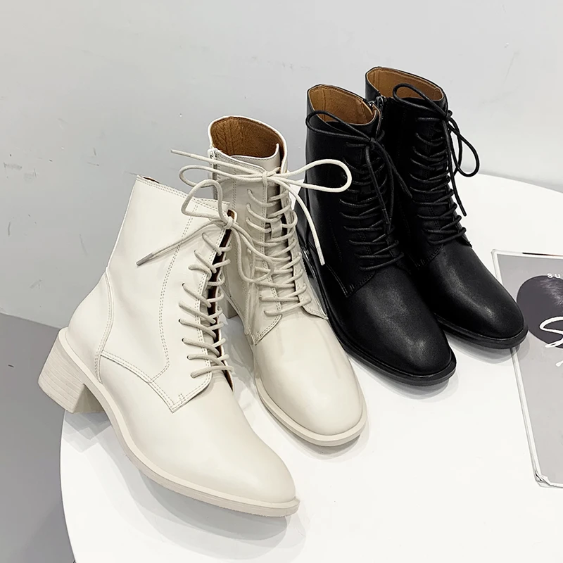 Off White/ботильоны Martens женская зимняя обувь ботинки в байкерском стиле на шнуровке