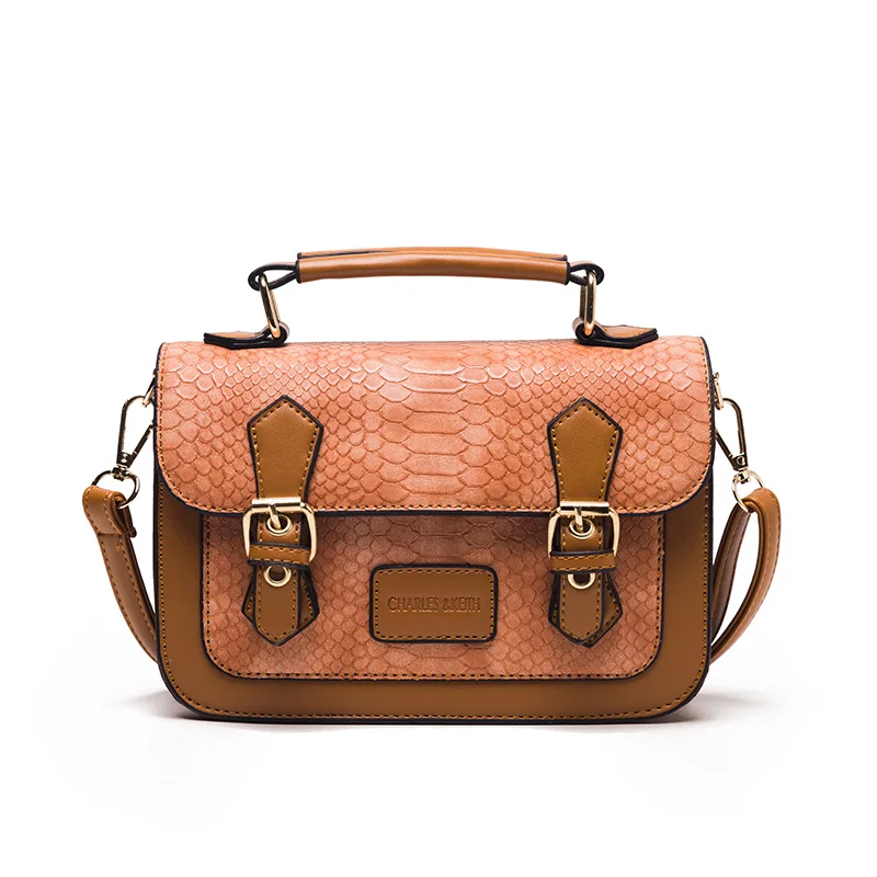 Коричневый Vintage Style Serpentine Leather Crossbody Bags For Women Designer Female Shoulder Messenger Bag Lady Small Handbags Totes - Цвет: Коричневый