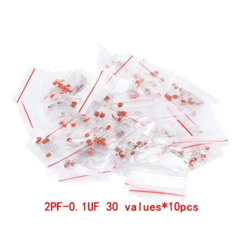 

300pcs/lot Ceramic capacitor set pack 2PF-0.1UF 30 values*10pcs Electronic Components Package capacitor Assorted Kit samples Diy