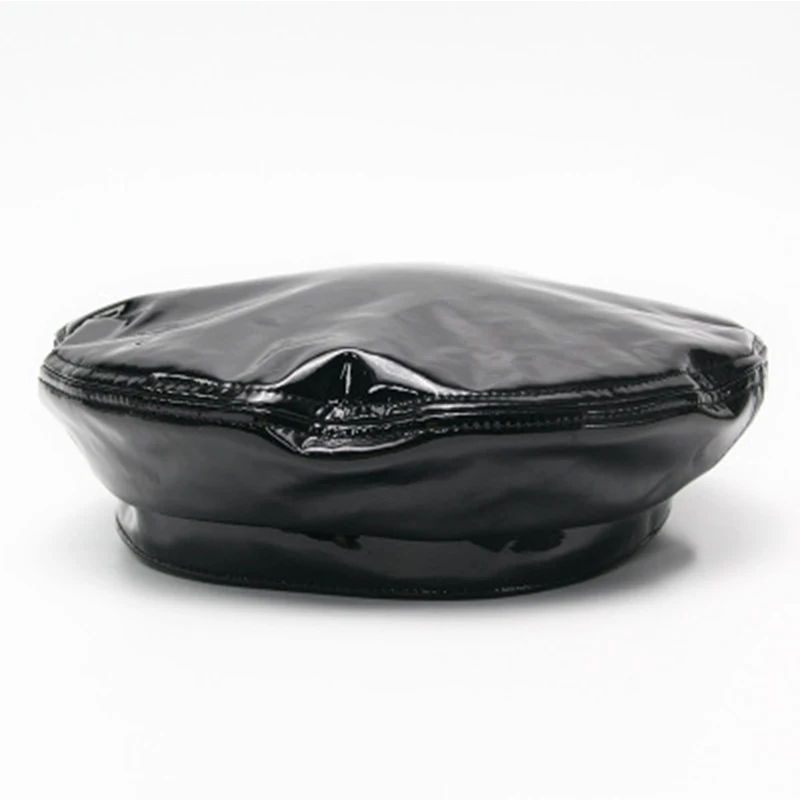 Winter Patent Shiny Solid Color Pu Leather French Beret Cap Leisure Painter Leather Hat For Women