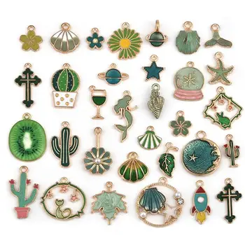 

31pcs/Lot Dripping Oil Alloy Pendants Cactus Astronaut Mermaid Charms For DIY Earrings Necklace Keychain Jewelry Making Findings