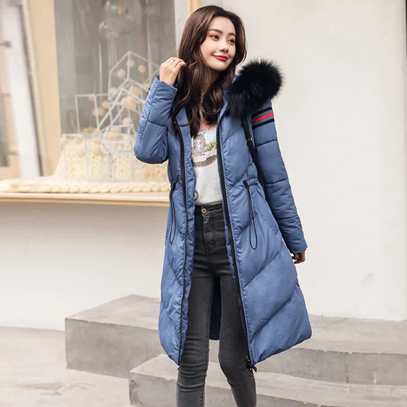 

Photo Shoot Large Fur Collar down Jacket Students Winter New Style Korean-style Casual Fashion Mid-length Repair Thin Cotton Coa