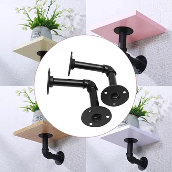 

2Pcs Pipe L Bracket Wall Floating Shelf Vintage Retro Black Iron Industrial Pipe Shelf Bracket Holder Home Decor Storage Holder