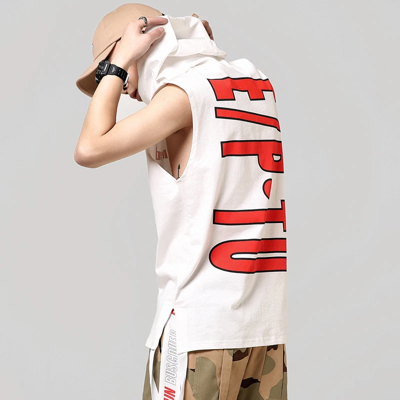 

Designer 2020 Street Dancing Clothes Print Hoodies for Men Hip Hop Vest Mens Tank Tops Shirt Oversized Loose Sleeveless Blouse
