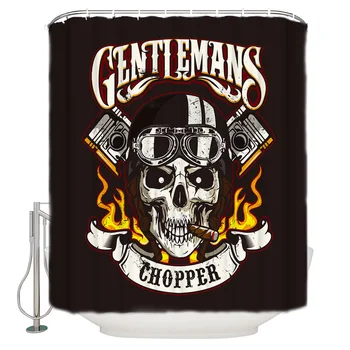 

Cool Skull Flame Helmet Art RetroWaterproof Bathroom Shower Curtain Modern Household Shower Curtain