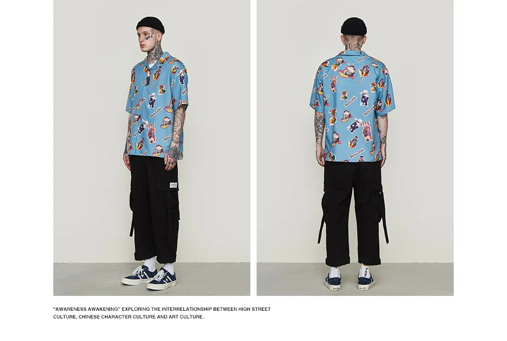 AreMoMuWha Весна и лето бренд ретро персонажи Spoof полная версия цифровая печать свободная Мужская рубашка QX1186
