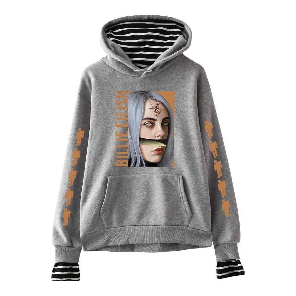 gray - style 3 Billie Eilish, для взрослых, унисекс, для женщин и мужчин, с буквенным принтом, толстовка с капюшоном, куртка, свитер, сшитый, стильный, в полоску, спортивный костюм для мальчиков - Цвет: gray - style 3