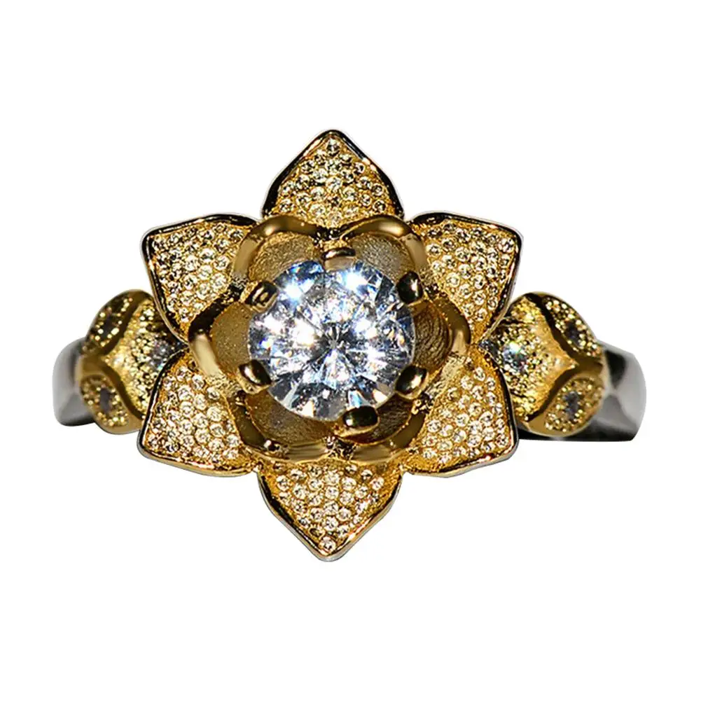 

rose flowers 18Kgold ring Europe States explosion luxury mosaic Rhinestone crystal Luxury dance rings for women