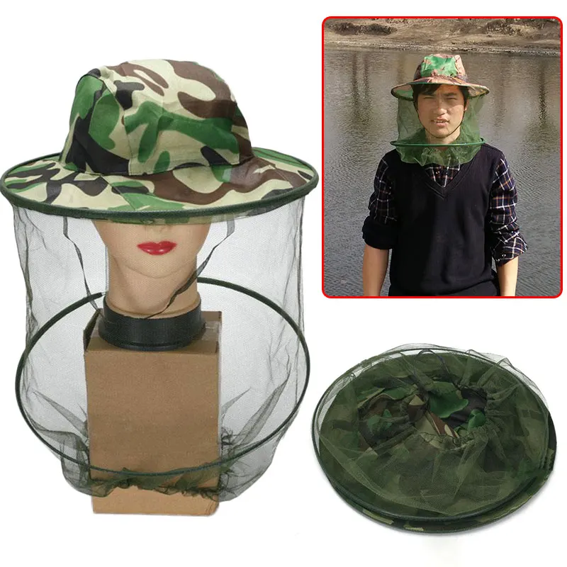Outdoor Insect Mosquito Repellent Hat Camouflage Face Protector Mesh Cap