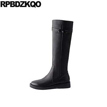 

ladies block long black equestrian knee high tall women winter chunky chinese round toe shoes side zip boots riding fur fall