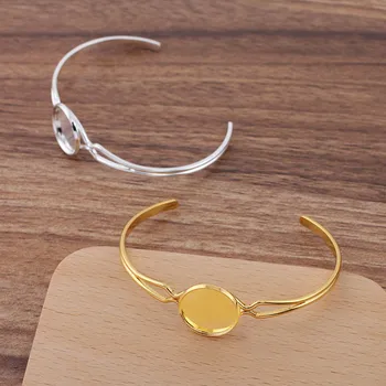 

10pcs New Style Girls Bangle Wrist with 12 16mm Circle Cameo Bases Blanks Punk cuff Bracelet Settings Hip Hop Bangles for Women