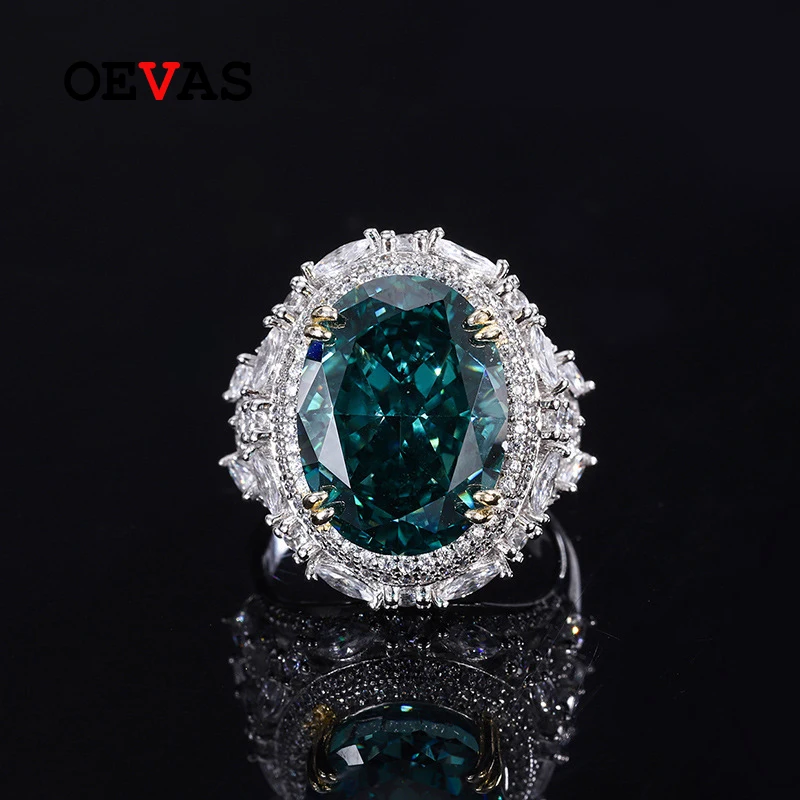 

OEVAS 100% 925 Sterling Silver 12*16mm Mint Green High Carbon Diamond Radiant Cut Rings For Women Sparkling Party Fine Jewelry