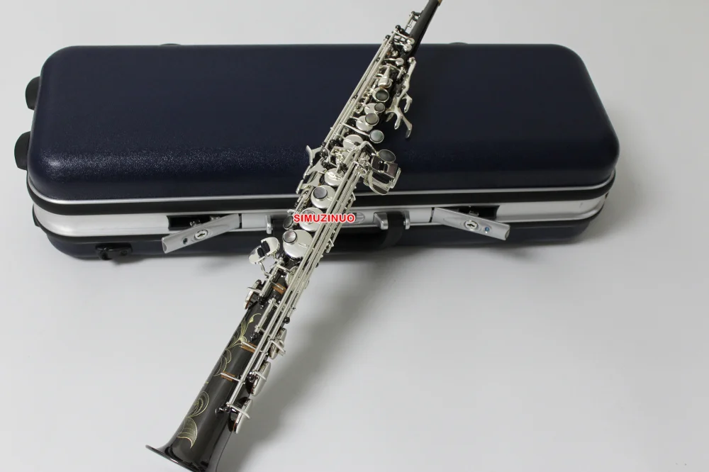 

PRO Bb Soprano Saxophone Black Nickel Body,Silver Plated body and Keys with ABS Case