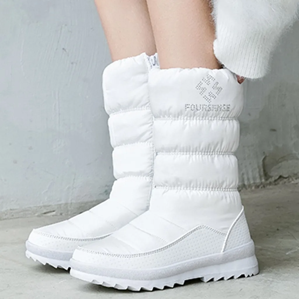 Женская обувь для отдыха; цельный Кристал; зимние сапоги до колена на молнии из хлопка; большие размеры
