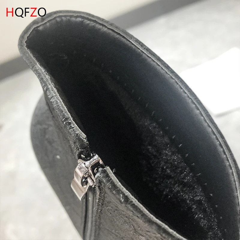 HQFZO Chunky Heels 5cm Autumn Ankle Boots For Women Lace Up Fashion Pointed Toe Bottine Cross-tied Buckle Women Boots Mujer