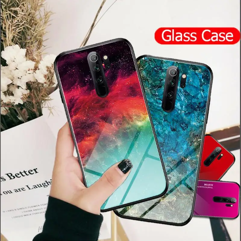 

For Xiaomi Mi A3 Lite CC9 CC9e Mi 9T Pro Mi 9 SE Redmi K20 Note 8 7 Pro Case Gradient Tempered Glass Cover Note8 Pro Phone Case