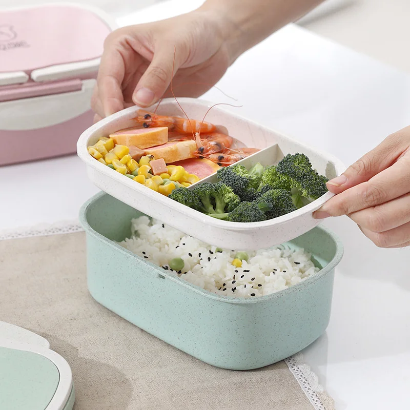 

Wheat Straw Double-layer Insulated Lunch Box for Kids Food Storage Container Children School Office Portable Bento Box Organizer