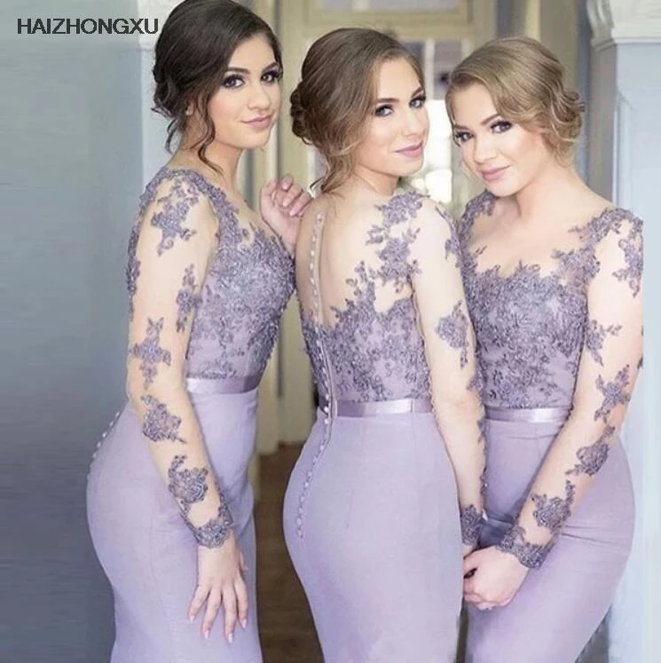 Vestido de dama de honor morado larga, barato, Floral, lila, Apliques de encaje, vestidos fiesta de boda, lo último|Vestidos para dama de honor| - AliExpress
