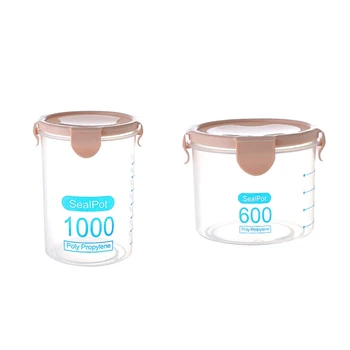 

2Pcs Kitchen Food Container Seal Pot Tea Coffee Candy Storage Tank Plastic Cereals Snacks Box Cookie Canister Jars for Spices 10