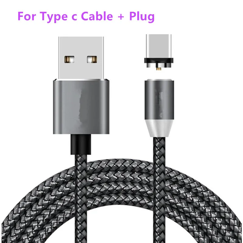 Магнитный Плетеный светодиодный кабель type-C Micro USB Магнитный usb-кабель для зарядки Apple iphone X 7 8 6 Xs Max XR samsung s9 S8 8X шнур - Цвет: Black For Type C