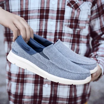 

Men Classic Canvas Shoes Brand Summer Casual Lazy Driving Shoes Slip On Moccasin Loafers Outdoor Walking Shoes Plus Size