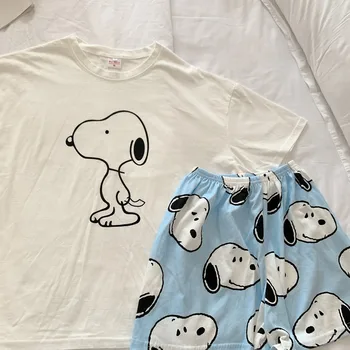 

Anime Pajama Peanut Dog Oversized T Shirt and Short Pants Nightwear Casual Homewear Women Pyjama Kawaii Cartoon Girls Sleepwear