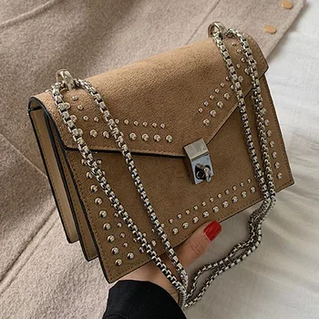

Scrub Leather Small Shoulder Messenger Bags for Women 2019 Chain Rivet Lock Crossbody Bag Female Travel Mini Bags Famous Brand