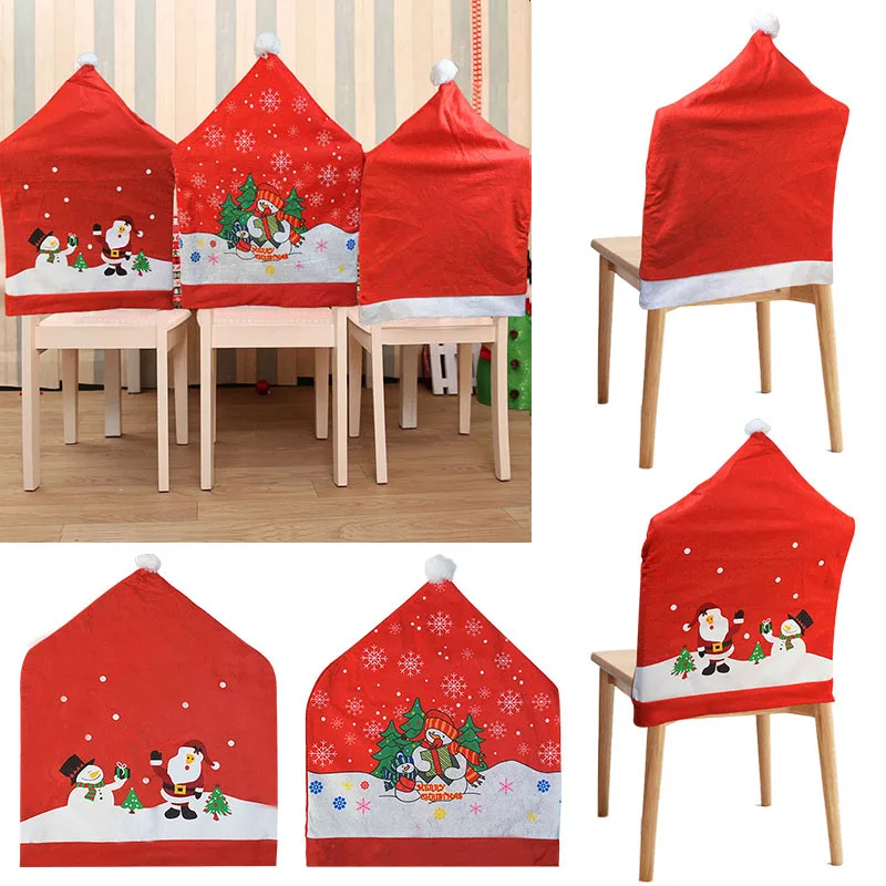

Christmas Chair Covers Home Kitchen Red Xmas Theme Chair Back Cover Santa Claus Snowman Decor New Year Navidad 2021 Supplies