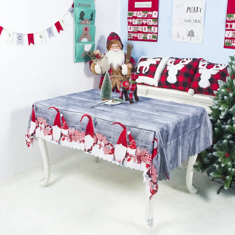

Christmas Table Cloth Rectangle Decorative Polyester Printed Table Covers Washable Dining Table Cover Holiday Decorations